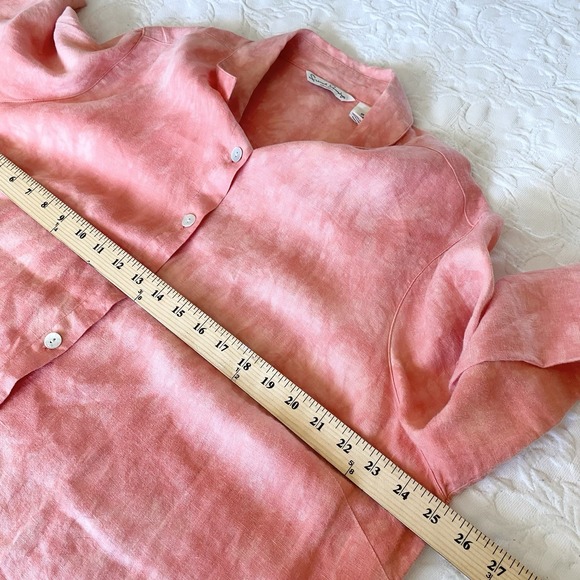 French Laundry Plus 1X‎ Linen top 3/4 sleeve button front collared  beachy Coral - Picture 5 of 8